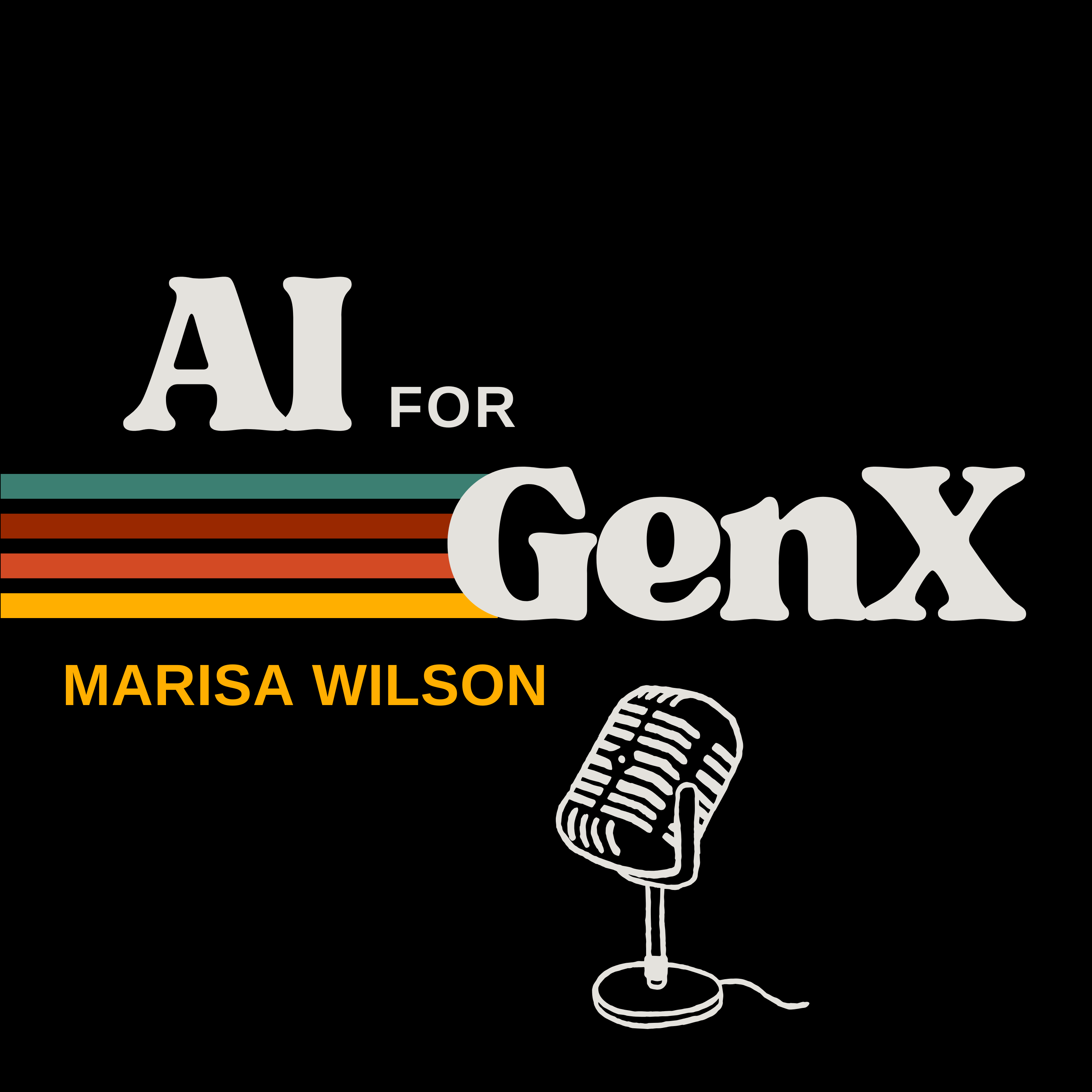 AI for GenX logo with retro stripes and vintage microphone illustration, by Marisa Wilson