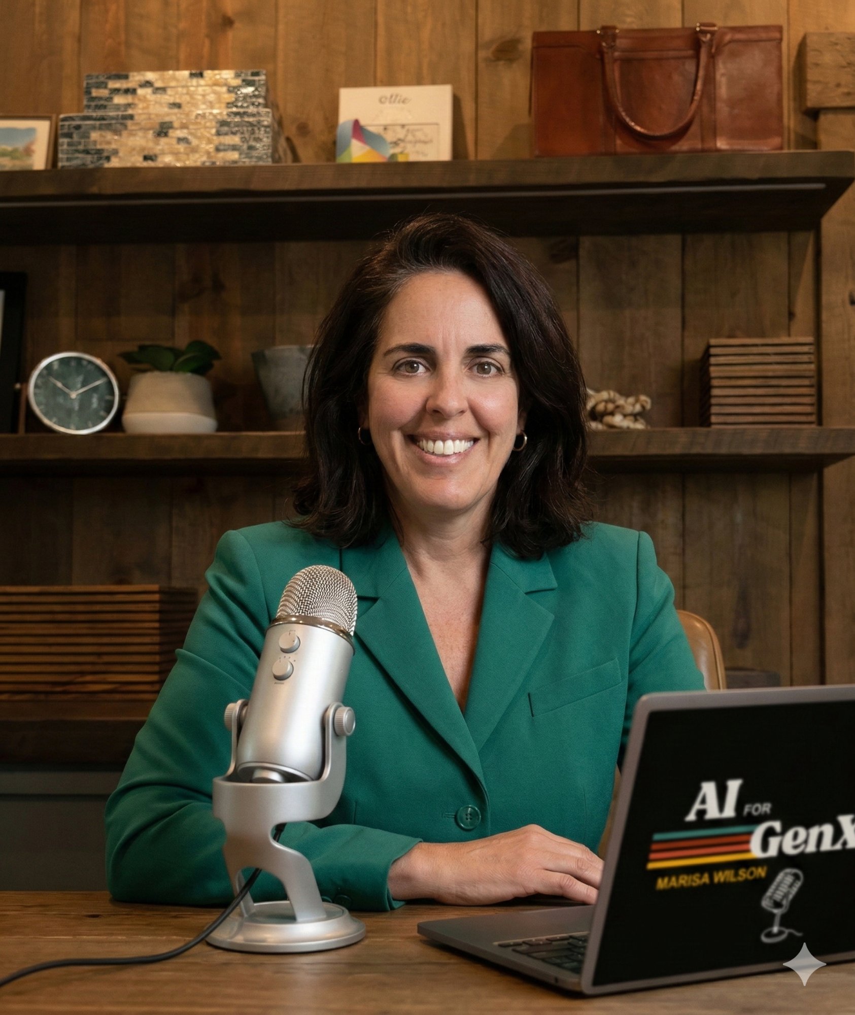 Marisa Wilson at her desk with AI for GenX branding